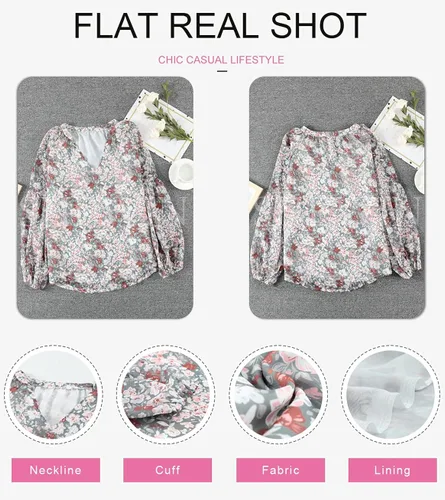 Vista 5 de SHEWIN - Blusas casuales, holgadas, de estilo bohemio, mangas largas, con cuello en V y estampado floral para mujer