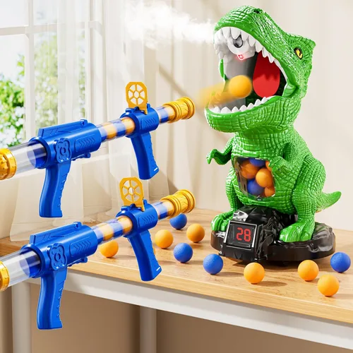 Vista 8 de Disparo de dinosaurios movibles para juguetes para niños de 4 a 6 años, juegos electrónicos para niños con lanzador de bomba de aire, registro