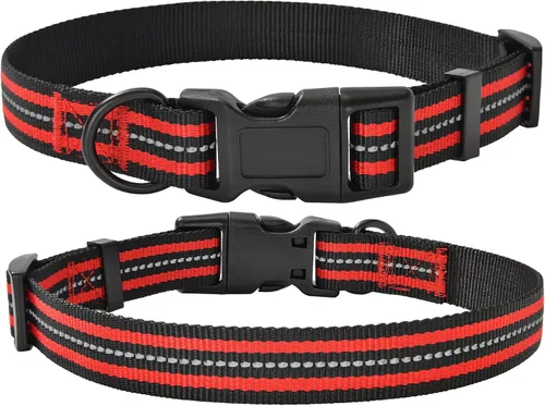 Vista 30 de Mile High Life - Collar para perro con rayas reflectantes 3M y correa de nailon, rojo, azul, verde, morado y rosa