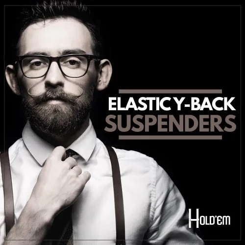 Vista 7 de Hold'Em 1 de rayas elegantes y tirantes sólidos para hombre, extremo de botón ajustable de cuero con parte trasera en Y