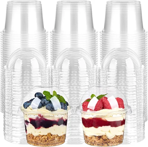 Vista 8 de TOFLEN Paquete de 50 Vasos de Postre de Plástico de 8 oz con Tapas de Cúpula, Vasos Desechables Transparentes para Yogur Parfait con Tapas, Vasos