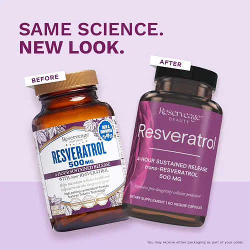 Vista 6 de Reserveage Beauty, Resveratrol 500 MG, suplemento antioxidante Trans-Resveratrol para la salud cardíaca y celular, apoya el envejecimiento saludable