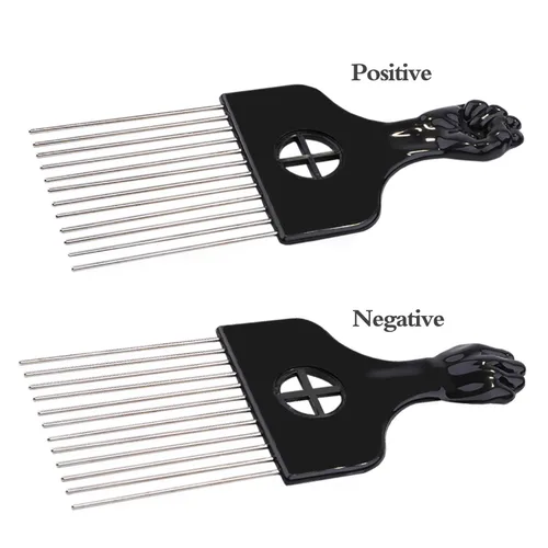 Vista 4 de Peine de pelo, peine de metal, peine de púa de metal, desenredar peluca trenzada, peine de peinado, negro, 1 paquete