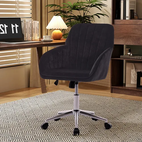 Vista 23 de Silla de escritorio de oficina en casa, silla de tocador, moderna silla con respaldo bajo ajustable de terciopelo, silla de oficina tapizada