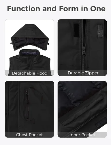 Vista 6 de wantdo Chaleco de invierno cálido para hombre, chaleco acolchado a prueba de viento con capucha