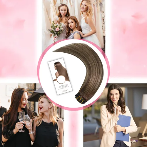 Vista 9 de Aison Extensiones de cabello con clip balayage de cabello humano real, extensiones de cabello ombre 100% de cabello humano para mujer, 12 pulgadas
