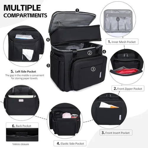 Vista 3 de Bolsa de almuerzo aislada NOL Natural Organic Lifestyle para adultos, bolsa de almuerzo grande de doble capa expandible a prueba de fugas, bolsa