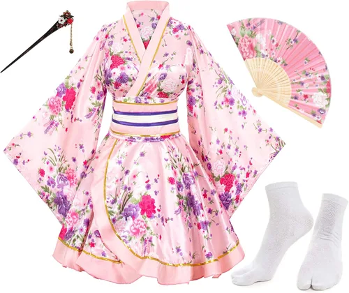 Vista 2 de Elibelle Juego de calcetines de seda plegables de seda para mujer, estilo kimono de anime japonés