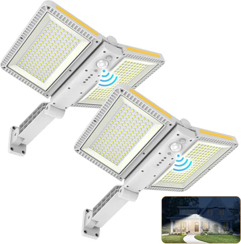 Vista 9 de ropelux Luces solares para exteriores, 6000LM sensor de movimiento, luces para exteriores, paneles solares dobles grandes, IP65 impermeable y 5