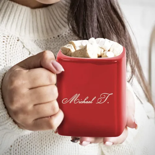 Vista 3 de Sofia's Findings Taza de cerámica cuadrada personalizada de 8 oz. - Taza de café personalizada