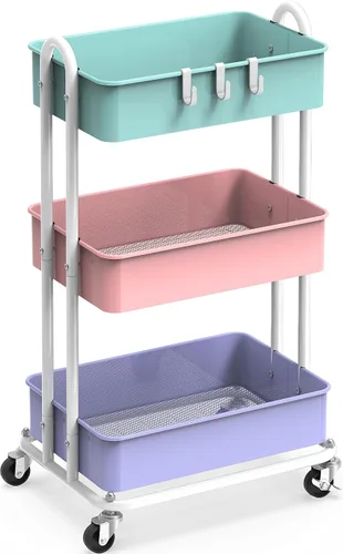 Vista 11 de Simple Houseware - Carrito de metal resistente de 3 niveles, color Negro