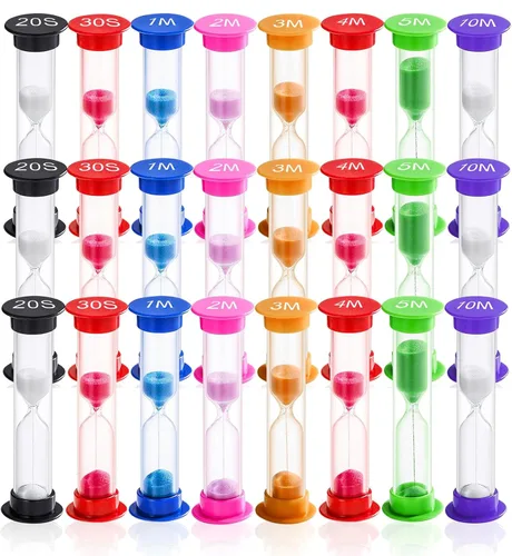 Vista 8 de Juego de 8 relojes de arena coloridos para niños, 20 segundos, 30 segundos, 1 minuto, 2 minutos, 3 minutos, 4 minutos, 5 minutos, 10 minutos