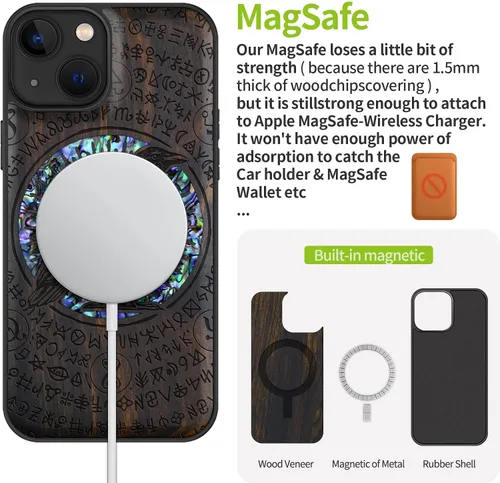 Vista 5 de Carveit Funda protectora de madera de diseñador para iPhone 13 (grabado en madera e incrustaciones de carcasa), funda de madera compatible