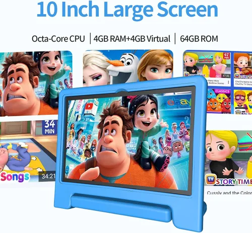 Vista 2 de JREN Tablet para Niños ｜ 10 Pulgadas 64GB Android 14 ｜ Octa-core ｜ 64GB ｜ WiFi ｜ Bluetooth ｜ Control Parental ｜ Contenido para Niños ｜ Tabletas