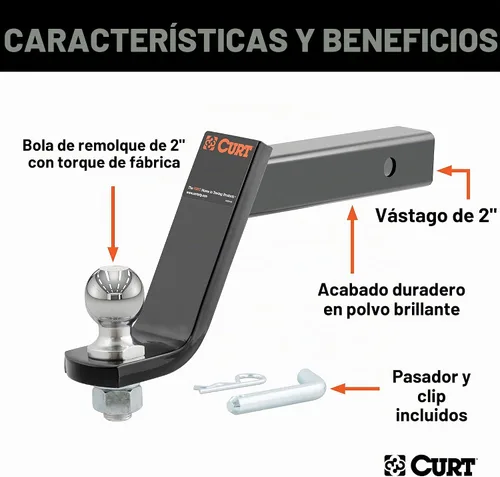 Vista 3 de CURT 45064 Soporte de enganche de remolque de camión elevado con bola y pasador de 2 pulgadas, se adapta a receptor de 2 pulgadas, 7,500 libras