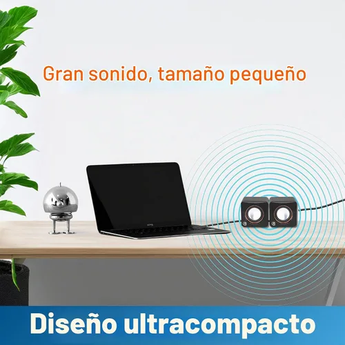 Vista 4 de MANHATTAN Sistema de altavoces estéreo con alimentación USB - Tamaño pequeño - con control de volumen y conector de audio de 3.5 mm para conectar a