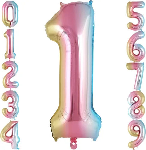 Vista 9 de Globo de número 0 con degradado de arcoíris, globos grandes de aluminio de 40 pulgadas, globos gigantes de Mylar número 0 para decoraciones