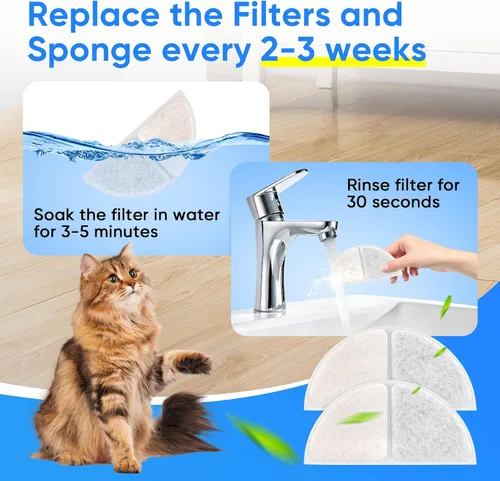 Vista 4 de Cormix - Filtro de fuente de agua para gatos PWEZON de 4 L, 4 filtros de repuesto para fuente de agua para gatos con 4 esponjas de filtro de bomba