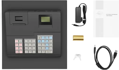 Vista 8 de Caja registradora pequeña de 39 llaves electrónica con cajón, caja registradora sin llave, impresión térmica rápida y silenciosa, pantalla de doble