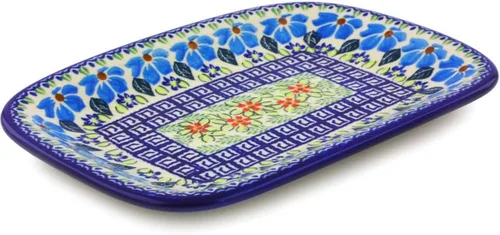 Vista 11 de Auténtico plato de cerámica polaca de 10 pulgadas en diseño amarillo hecho a mano en Bolesławiec Polonia por Ceramika Bona + certificado