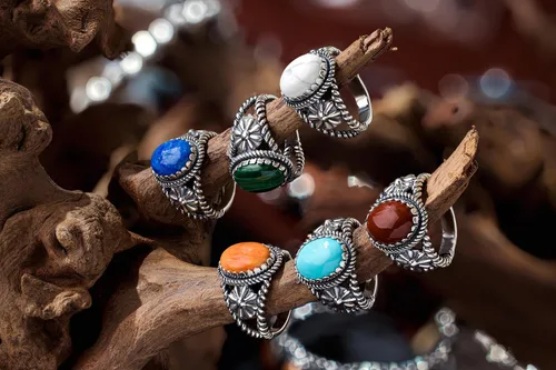 Vista 6 de American West Jewelry Anillo de plata de ley para mujeres y hombres, elección de piedras preciosas de inspiración nativa, tallas 5 a 13
