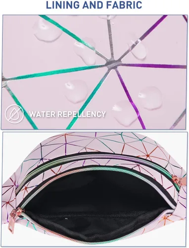 Vista 2 de Livacasa - Cangurera holográfica linda, brillante e impermeable para mujer, cangurera para viajes, fiestas, festivales, correr y senderismo