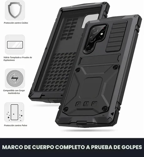 Vista 4 de Simicoo Compatible con Samsung S20 Ultra Metal Bumper Funda de silicona Militar a prueba de golpes resistente resistente Funda protectora de Negro