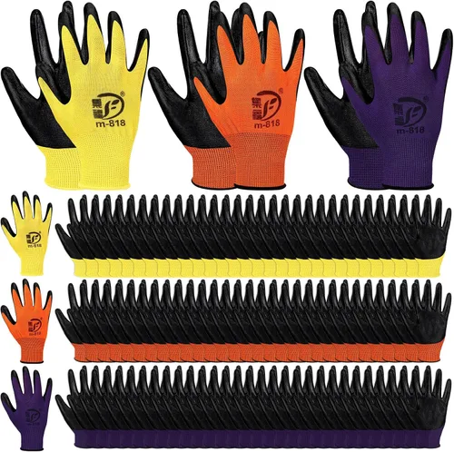 Vista 12 de Guantes de jardinería para hombres y mujeres, guantes de trabajo con revestimiento de goma transpirable para jardinería al aire libre, trabajo