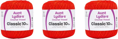 Vista 5 de Aunt Lydia Classic Crochet - 3 unidades de 350y/1,049.9 ft - Natural Tamaño 10 3 capas 100% algodón mercerizado hilo de ganchillo para tapetes