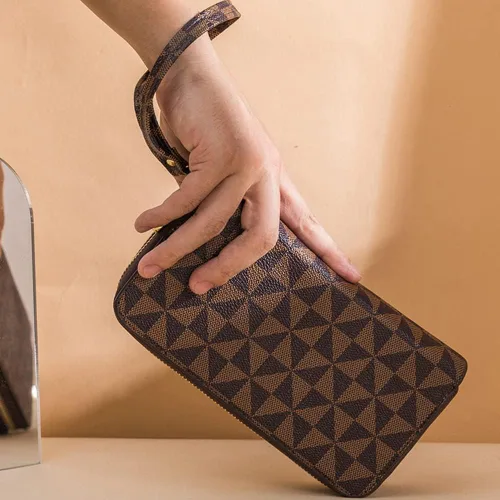 Vista 21 de Veki Billetera para mujer con doble cremallera y correa para la muñeca, monedero de cuero para tarjetas de crédito para mujeres y hombres, Negro A