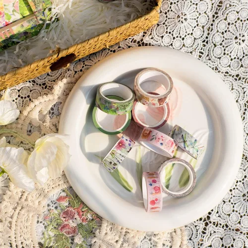 Vista 7 de YUBBAEX 10 Rollos Juego de Cinta Washi de Cuatro Estaciones Hierba Verde y Flores Cintas Decorativas de Enmascarar (Primavera)