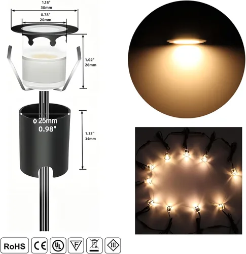 Vista 3 de RNEHON - Luz LED empotrable de color blanco cálido, luces de bajo voltaje de 12 V con carcasa protectora, Φ1.18 luces de paisaje al aire libre