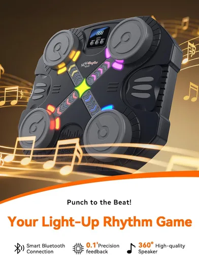 Vista 6 de Music Boxing Wall Machine for Adults & Kids with Led Light & Boxing Gloves 4 puntos de golpe - niños 3+