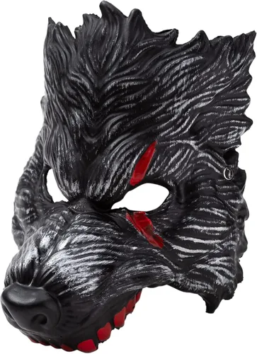Vista 7 de Spooktacular - Máscara de lobo y garras de Halloween realista negro grande malo aullante 3D disfraz de hombre lobo con manchas de sangre incluye