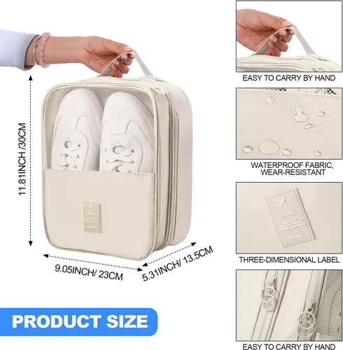 Vista 2 de Windyun 2 bolsas de zapatos para viaje con capacidad para 3 pares de zapatos, bolsa de zapatos de viaje para empacar cubos de zapatos portátiles