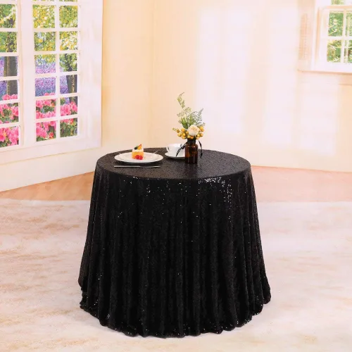 Vista 2 de Trlyc Mantel redondo de lentejuelas - Mantel negro brillante de 72 pulgadas para fiestas, bodas, baby shower