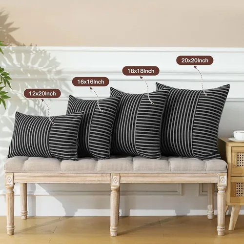 Vista 5 de OTOSTAR Paquete de 2 fundas de almohada a rayas con retazos de estilo campestre, fundas de cojín modernas para decoración del hogar, fundas