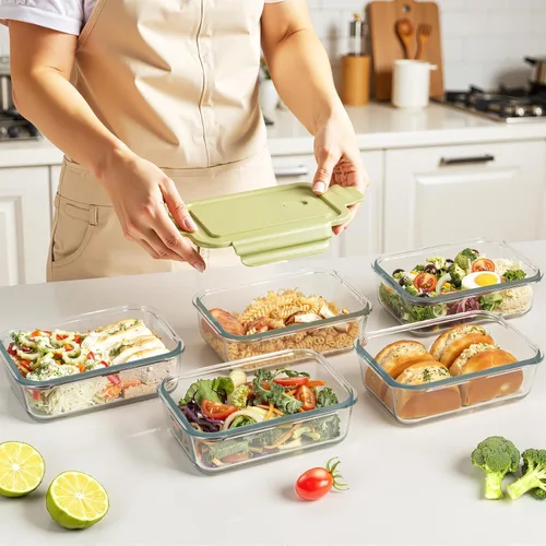 Vista 7 de Paquete de 5 recipientes de vidrio de 20 onzas con tapas de ventilación de aire, recipiente de almacenamiento de alimentos de vidrio borosilicato