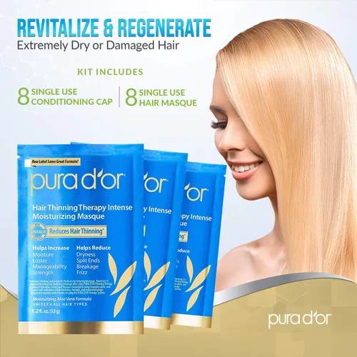 Vista 4 de PURA D'OR Terapia de adelgazamiento del cabello, mascarilla de biotina hidratante intensa, paquete de 8 (9.6 onzas) + terapia del cuero cabelludo