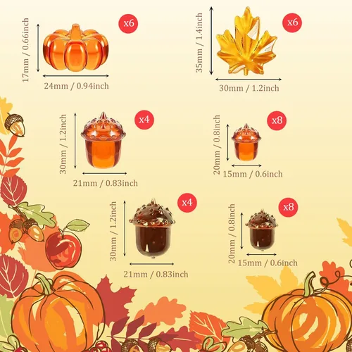 Vista 3 de 132 piezas de relleno de jarrón de otoño, cuentas de imitación, calabaza, hojas de arce, bellotas, rellenos de jarrón de Acción de Gracias