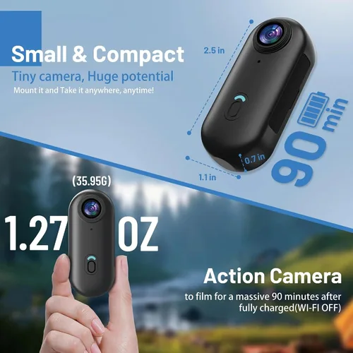 Vista 3 de JETO Mini cámara corporal HD 1080P, cámara portátil, clip giratorio de 360° y clip magnético, gran angular de 150°, 32G, funda impermeable