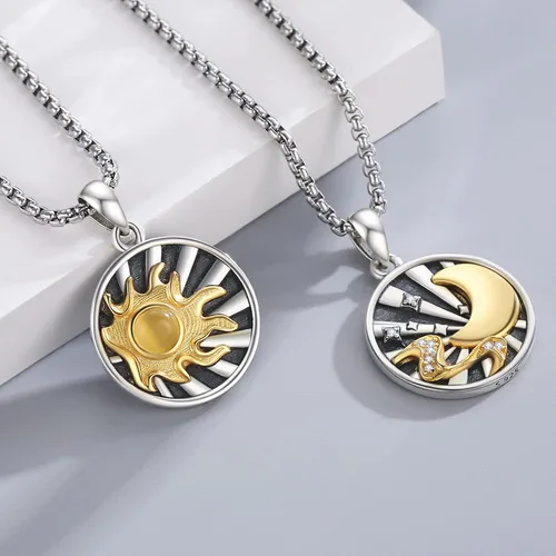 Vista 2 de XIXLES Yin Yang - Collar de plata de ley 925 con luna y sol a juego para parejas, para 2 amistades, mejores amigos, parejas, familiares
