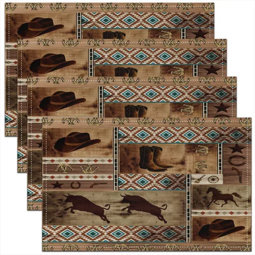 Vista 22 de Erosebridal Juego de 4 manteles individuales rústicos del oeste de 12 x 18 pulgadas, manteles individuales azteca del suroeste, manteles