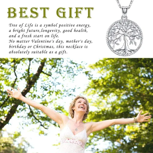 Vista 5 de Aniu Juego de collar y aretes de árbol de la vida, plata de ley S925, joyería con colgante de árbol para mujer, regalo de aniversario y cumpleaños