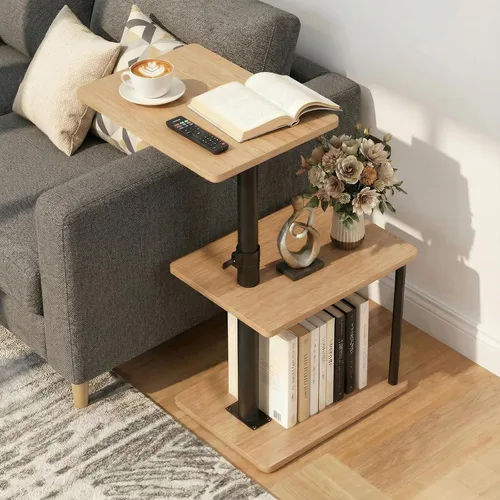 Vista 26 de Faesun Mesa auxiliar de mesa C de altura ajustable, bandeja giratoria de 360° para espacios pequeños, mesita de noche pequeña para sala de estar