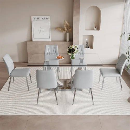 Vista 50 de Mesa de comedor moderna para mesa de comedor de mármol sintético de 4/6, 63 pulgadas, mesa de cocina rectangular, mesa de cocina y comedor de fácil