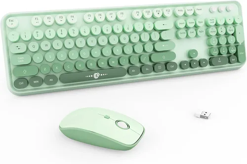 Vista 10 de FOPETT Juego de teclado y mouse inalámbricos de 2.4 GHz con botón de interruptor, teclado de tamaño completo, compatible