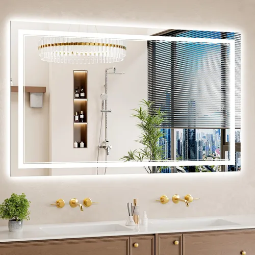 Vista 15 de Espejo de baño LED de 22 x 30 pulgadas con luces, antiniebla, retroiluminado + luz frontal, regulable, espejo de tocador LED para pared, espejo