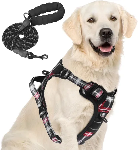 Vista 45 de PUPTECK Arnés táctico sin tirones para perro, tamaño mediano, arnés reflectante ajustable con asa para perro, de fácil control, cómodo y suave