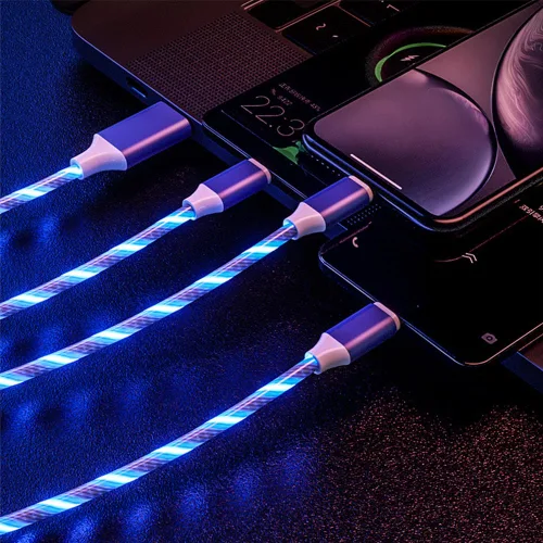 Vista 3 de AYI 3 combinaciones de múltiples puertos USB A a USBC Micro PD cable de carga rápida iluminado flujo de corriente compatible con casi todos